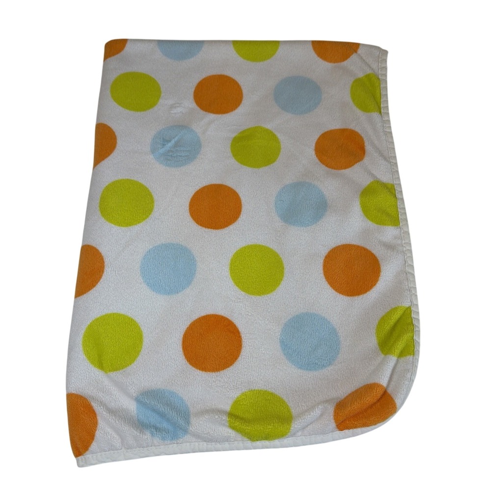 Carter's White Polka Dot Baby Blanket Blue Orange Green Bright Neon Sherpa